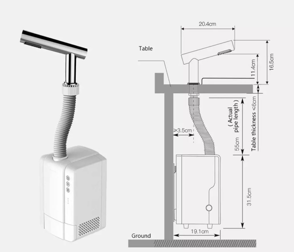 Tapillo Air tap hand dryer installation diagram