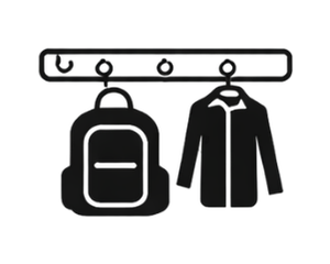 Shelving or hooks for bags and coats