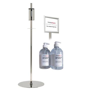 Sanillo Hand Sanitiser Dispenser with Stainless Steel Stand, Signage Frame & 1L Santiser Pack - main image